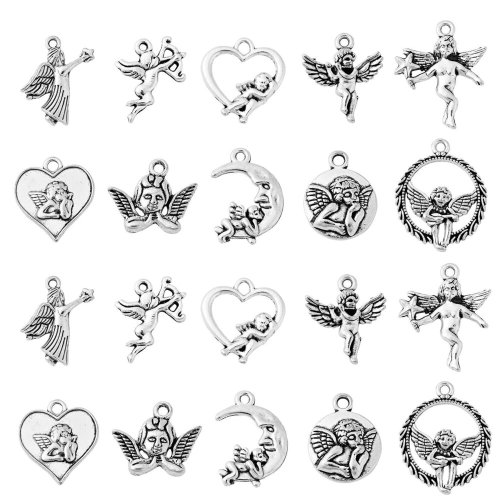 5345 100Pcs 10 Styles Antique Style Cupid Angel Charms Guardian Angel Love